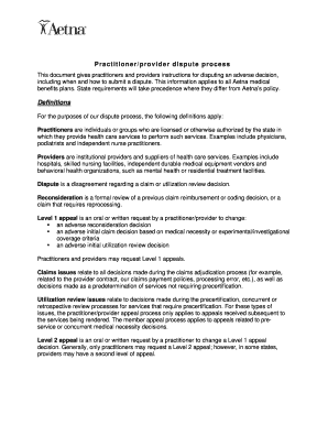 Practitioner/ provider dispute process Definitions - Aetna