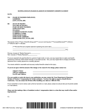 Texas Workers Compensation Benefit Change Notice