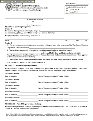 utah article of merger form