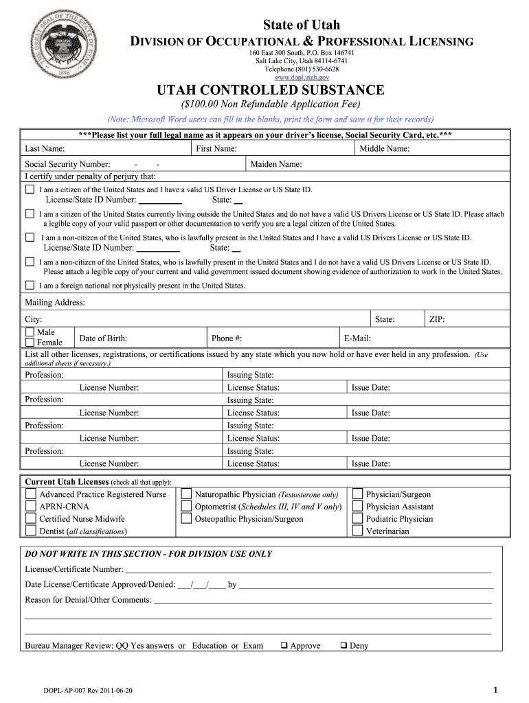 Utah State Controlled Substance License Fill Out Sign Online DocHub Utah State Controlled Substance License Fill Out Sign Online DocHub