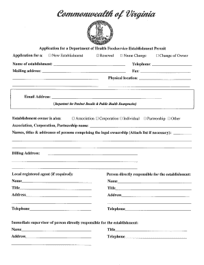 Application for Foodservice Establishment Health Permit - vdh virginia