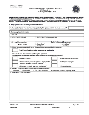 ETA Form 9142 Application for Temporary Employment Certification