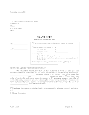 Ca grant deed from husband to himself & wife form