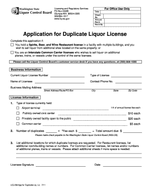 Application for Duplicate Liquor License - Washington State Liquor - liq wa