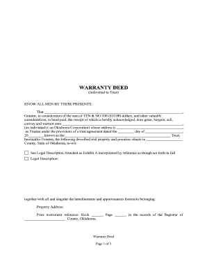 Special warranty deed minnesota - Oklahoma Warranty Deed from Individual to a Trust