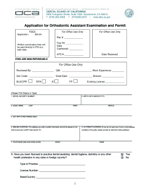 orthodontic assistant permit form