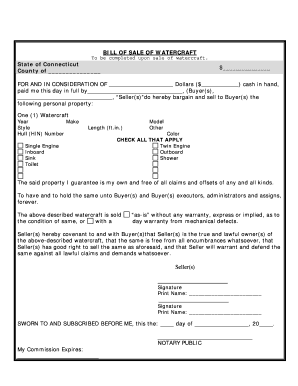 Connecticut Bill of Sale for WaterCraft or Boat