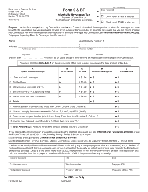 Connecticut Alcoholic Beverages Tax Form S & BT