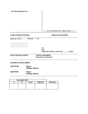 Hawaii Quitclaim Deed from Corporation to Individual