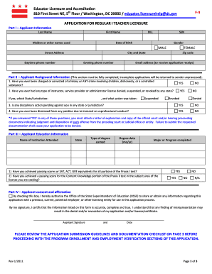 application for teacher and service provider initial licensure dcps form