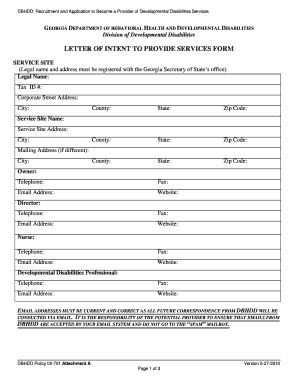 Sample letter of intent - service provider letter