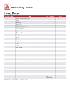Printable household inventory list - state farm contents inventory form