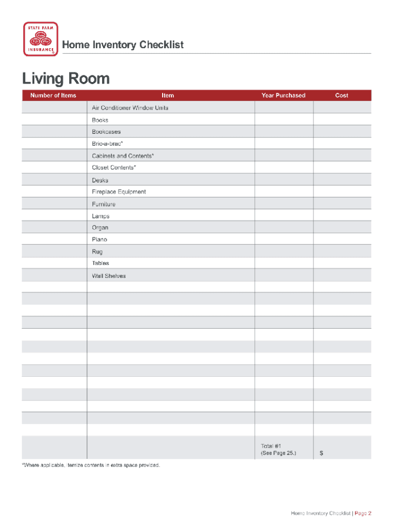 State Farm Contents Inventory Form - Fill Online, Printable, Fillable,  Blank | pdfFiller