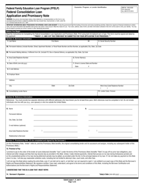 Federal Consolidation Loan Application and Promissory Note