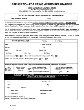 Louisiana Crime Victims Reparations Application