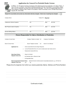 Application for general use pesticide dealer license maine pdf fillable form