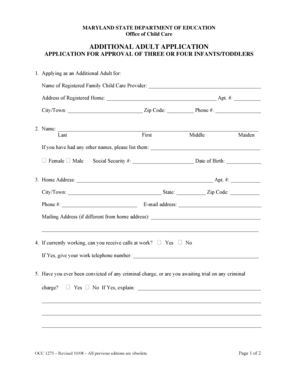 Maryland Additional Adult Application Form