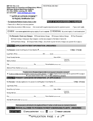 Michigan Medical Marihuana Registry Application