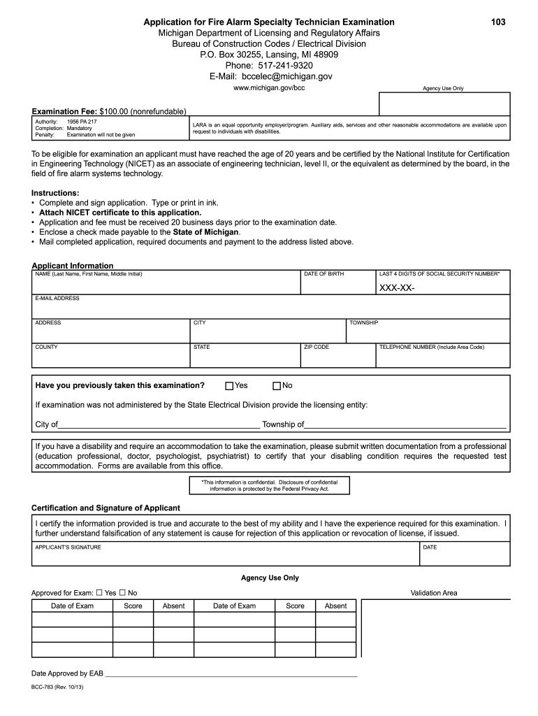 michigan fire alarm specialty license form Preview on Page 1