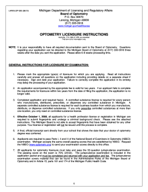 OPTOMETRY LICENSURE INSTRUCTIONS - State of Michigan - michigan