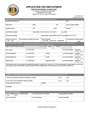 Missouri Employment Application Form