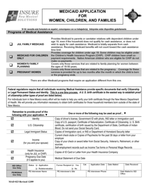 Medicaid Application for Women, Children, and Families