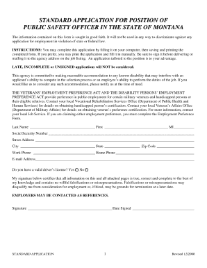 Montana peace officer application fillable form