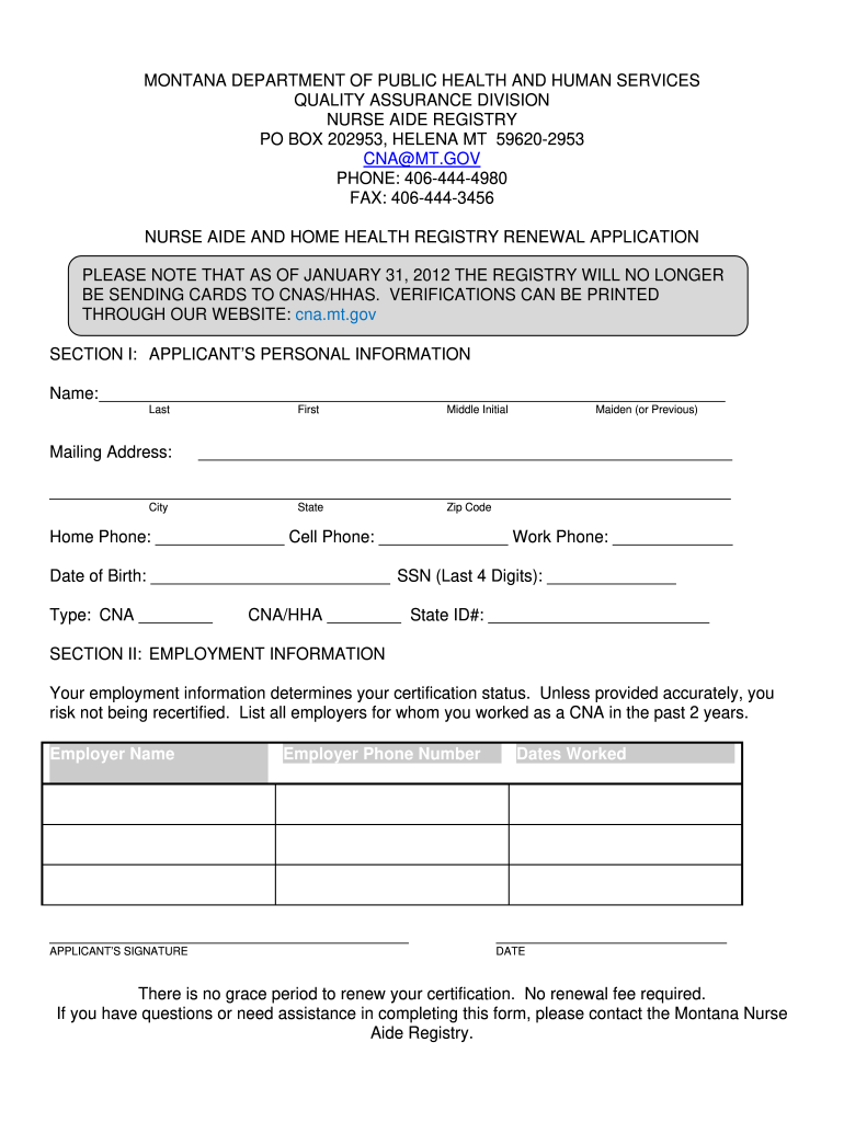 Montana Cna Renewal Application Fill Out Sign Online DocHub