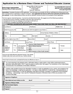 montana opi class 4 application form