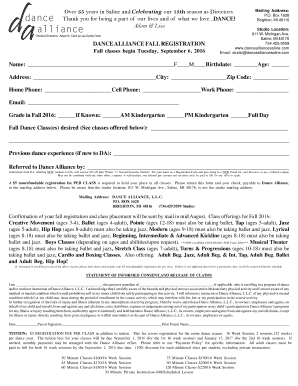 Fall Registration Form ( PDF ) - Dance Alliance of Saline