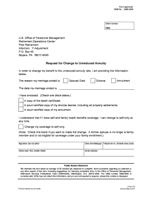 Copm example - request for change to unreduced annuity opm