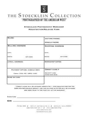 Stoecklein Photography Workshop Registration /Release Form Name