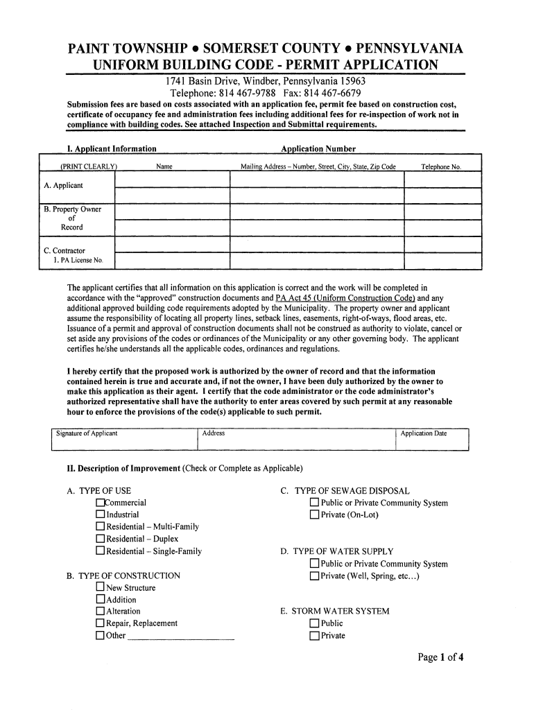 PERMIT APPLICATION - Paint Township Preview on Page 1