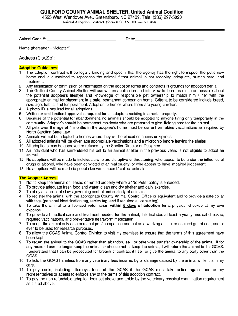 Animal adoption contract: Fill out & sign online | DocHub