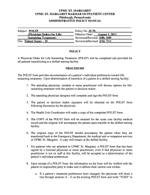 POLST Policy Example - Transition from Hospital to Skilled Nursing Facility