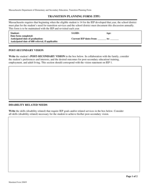 Massachusetts Transition Planning Form