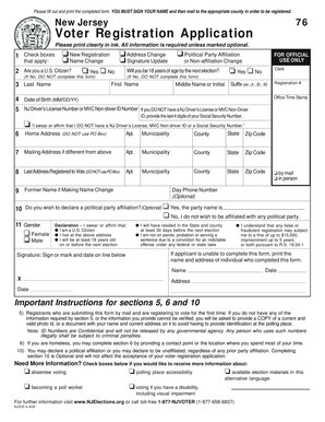 New Jersey Voter Registration Application