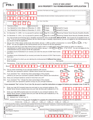 New Jersey Property Tax Reimbursement Application