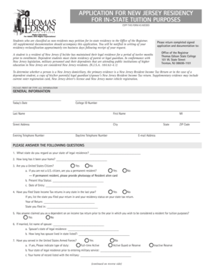 New Jersey Residency Application