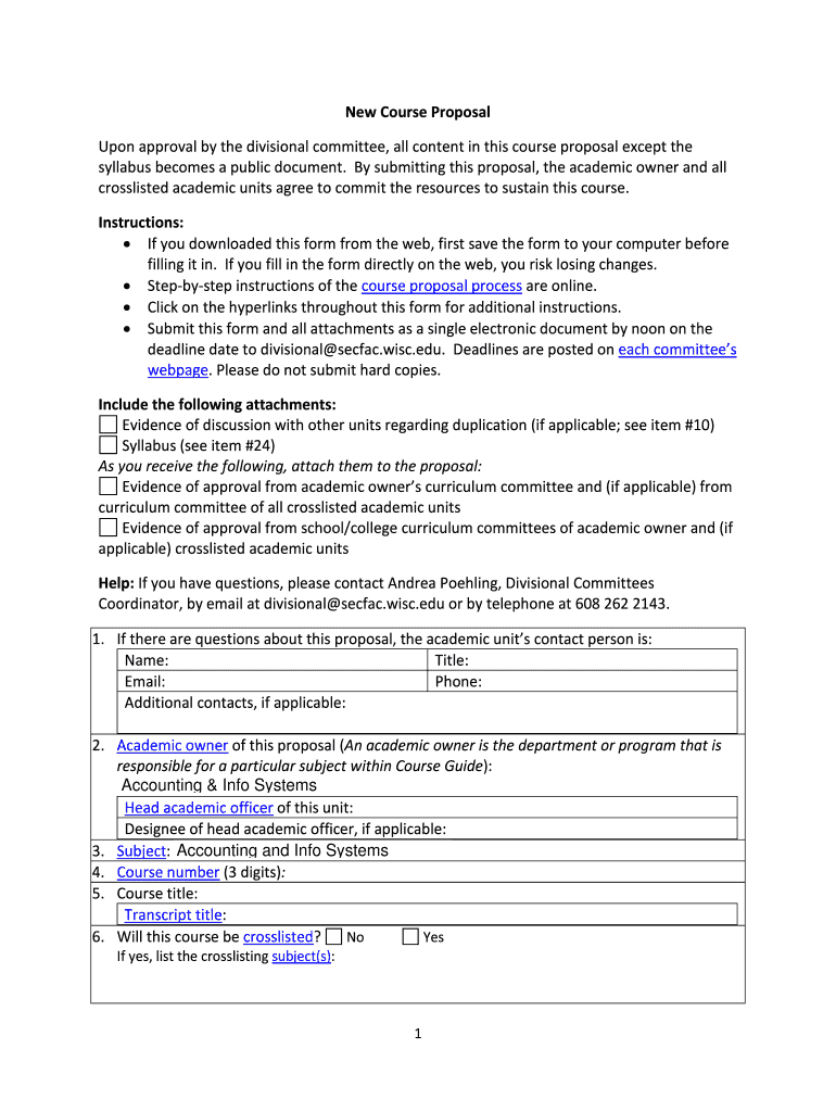 New Course Proposal Upon approval by the divisional committee Preview on Page 1