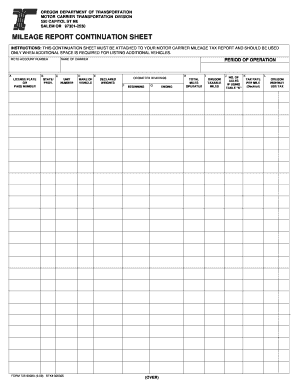 Mileage report continuation sheet - Oregon Department of ... - odot state or