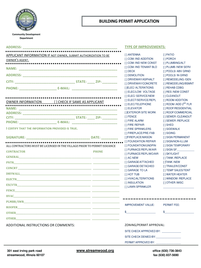 streamwood permit application Preview on Page 1