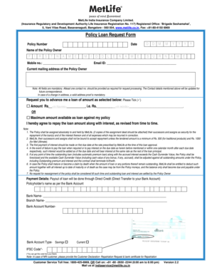 MetLife India Policy Loan Request Form
