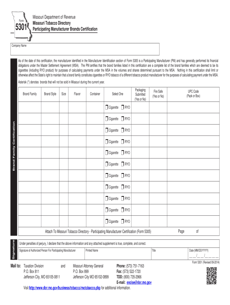 Missouri Tobacco Directory Participating Manufacturer Brands Certification Preview on Page 1