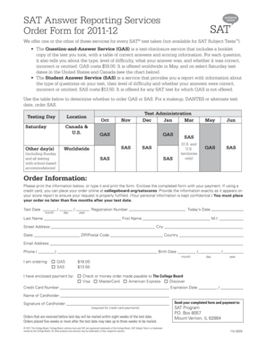 SAT Answer Reporting Services Order Form