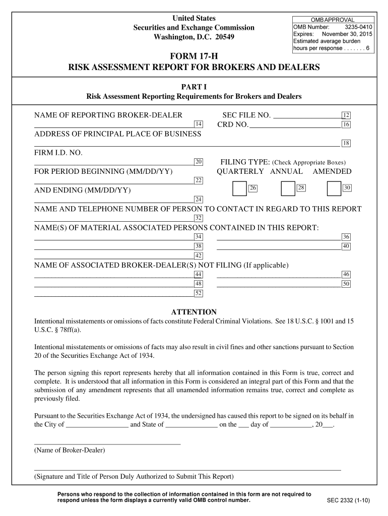 Form 17-H Risk assessment report for brokers and dealers Preview on Page 1