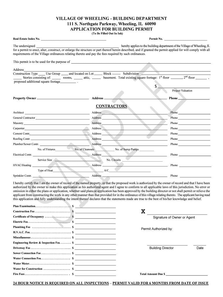 Application for Building Permit - Village of Wheeling - wheelingil Preview on Page 1