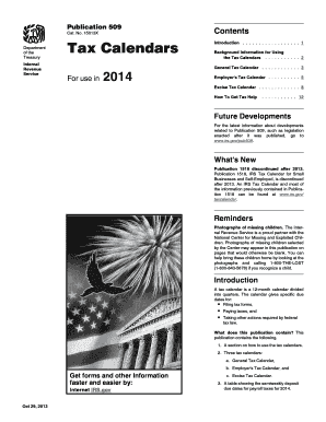 IRS Publication 509 Tax Calendar 2014