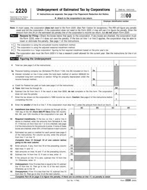 Form 2220 Underpayment of Estimated Tax by Corporations