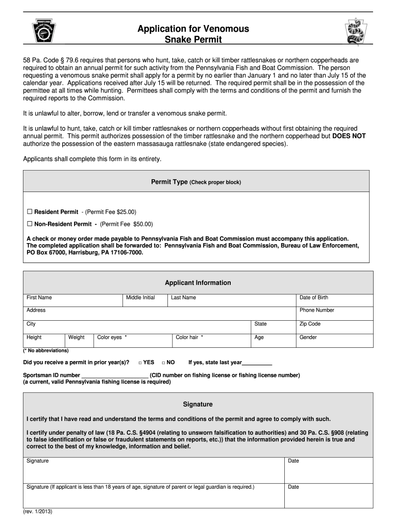 pa rattlesnake permit Preview on Page 1